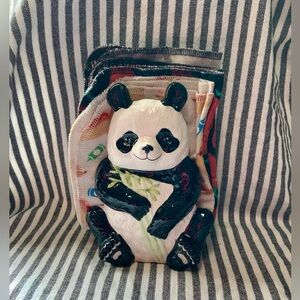 Vintage Napkin Holder Ceramic Panda Figurine Bamboo Nature Animal